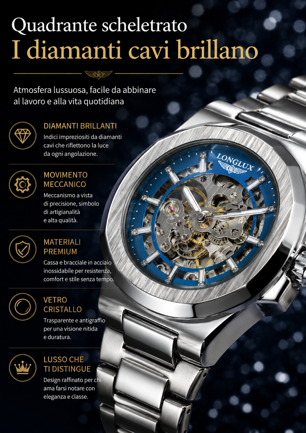Orologio Automatico Vetro Doppio Uomo