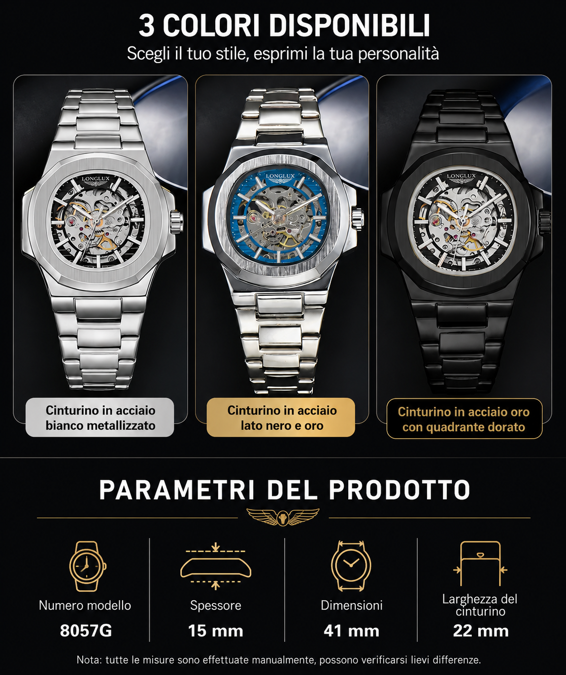 Orologio Automatico Vetro Doppio Uomo