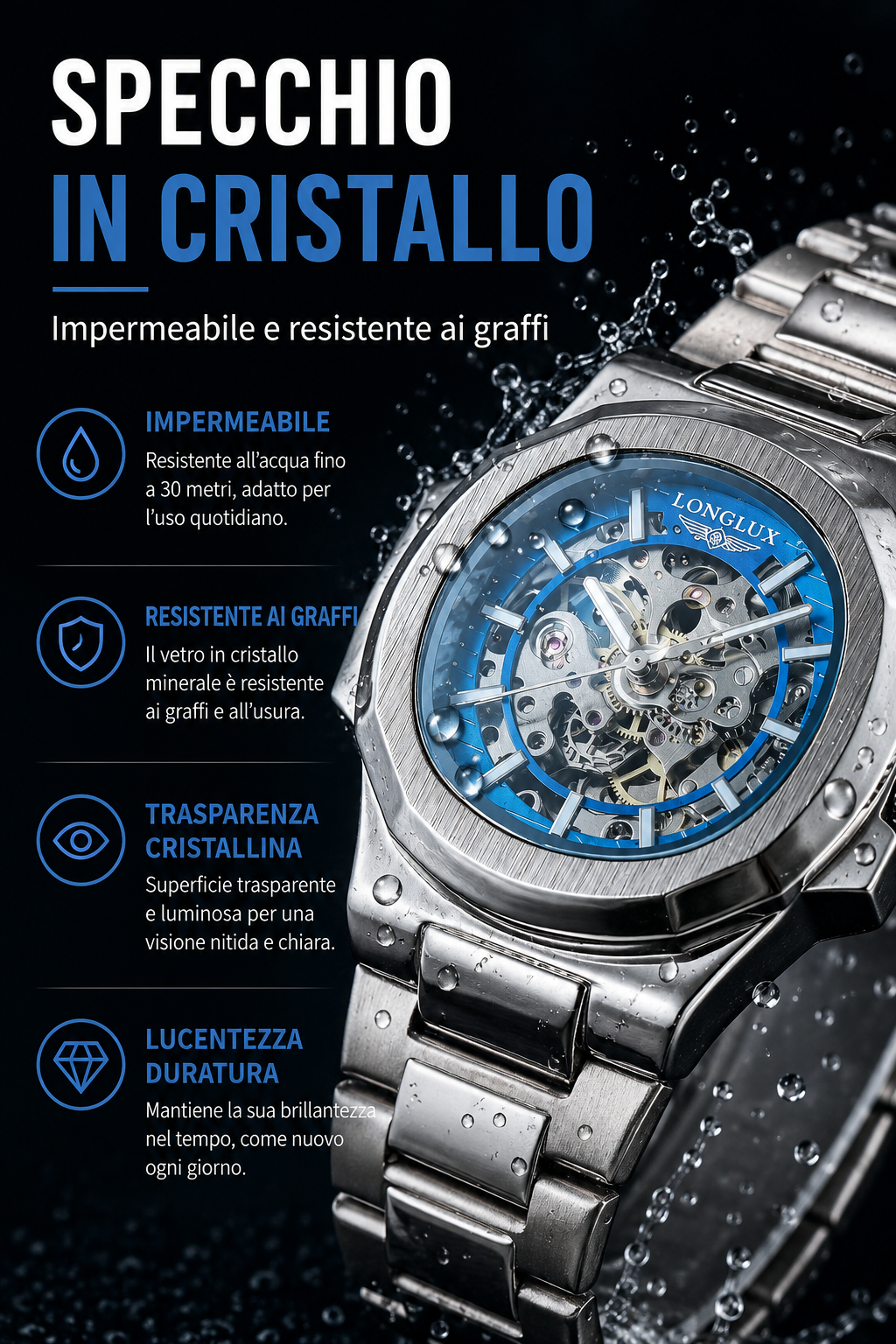 Orologio Automatico Vetro Doppio Uomo