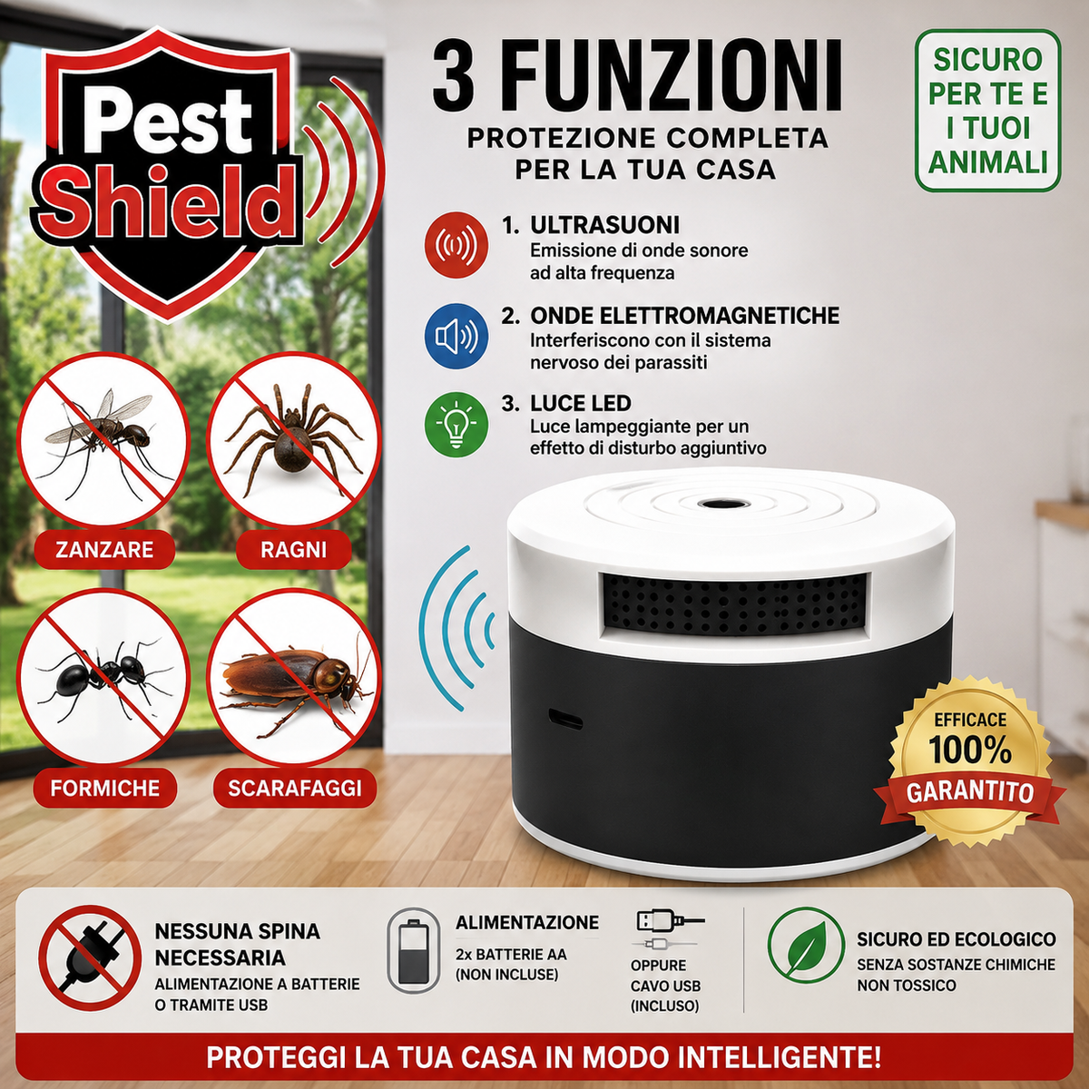 Repellente Ultrasuoni Elettronico Anti-Parassiti