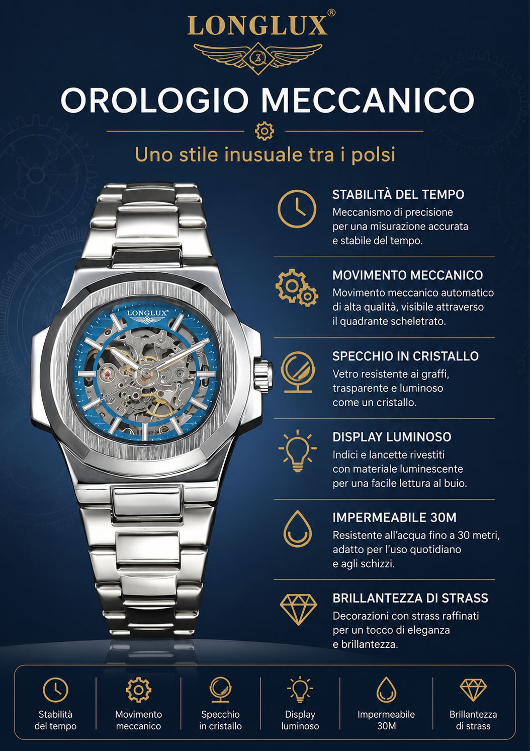 Orologio Automatico Vetro Doppio Uomo